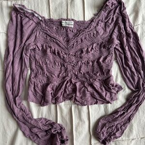 UO Purple Smocked Off-Shoulder Top